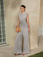 Striped Mid-Waist Wide Leg Pants