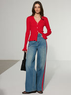 Contrast Side Striped Wide-Leg Jeans