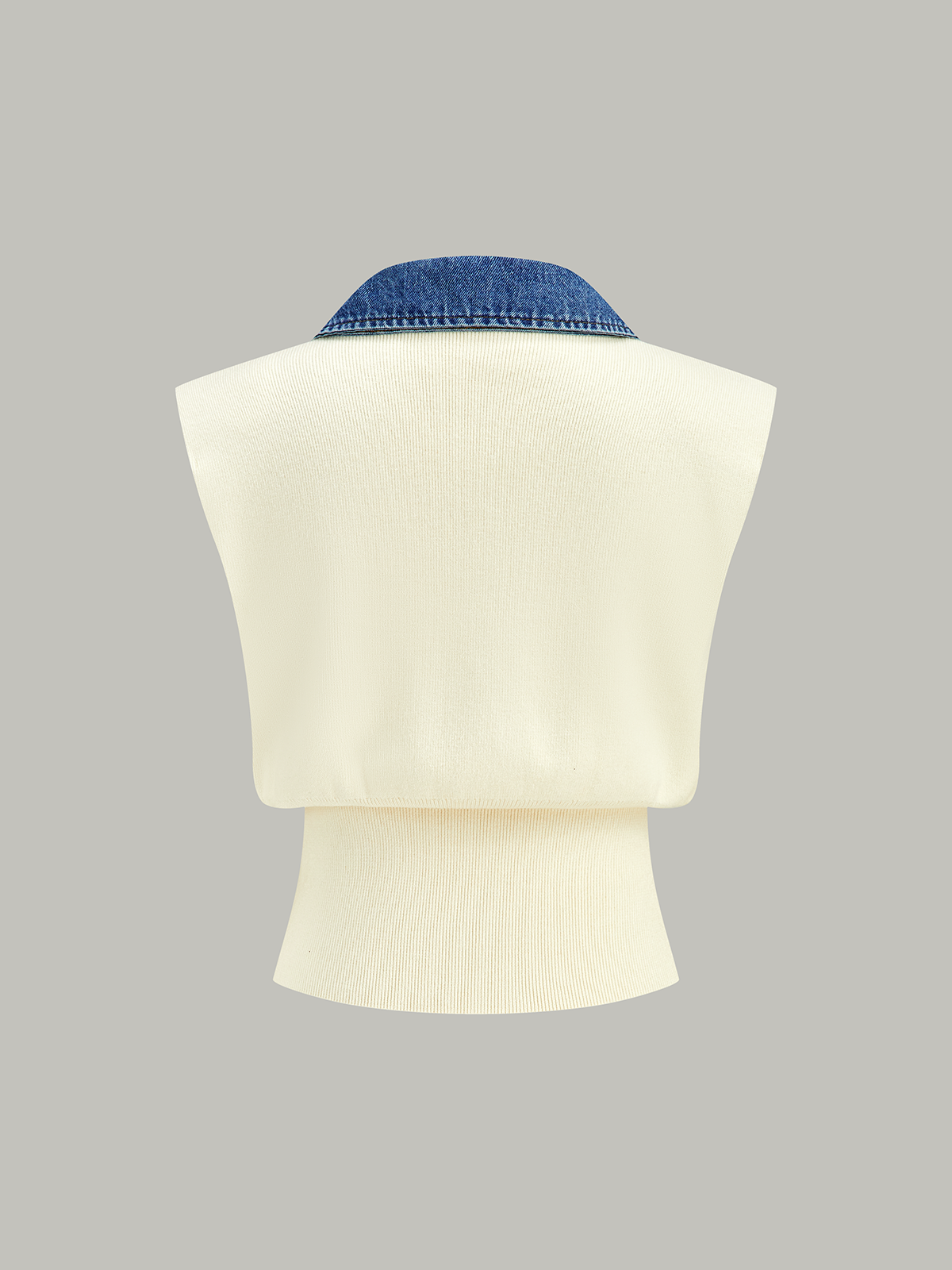 Denim Trim Metal Button Knit Vest