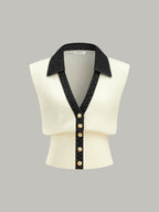 Denim Trim Metal Button Knit Vest