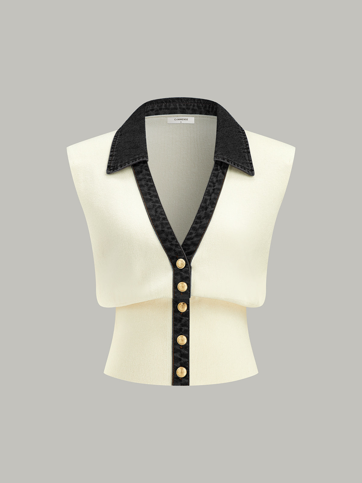 Denim Trim Metal Button Knit Vest