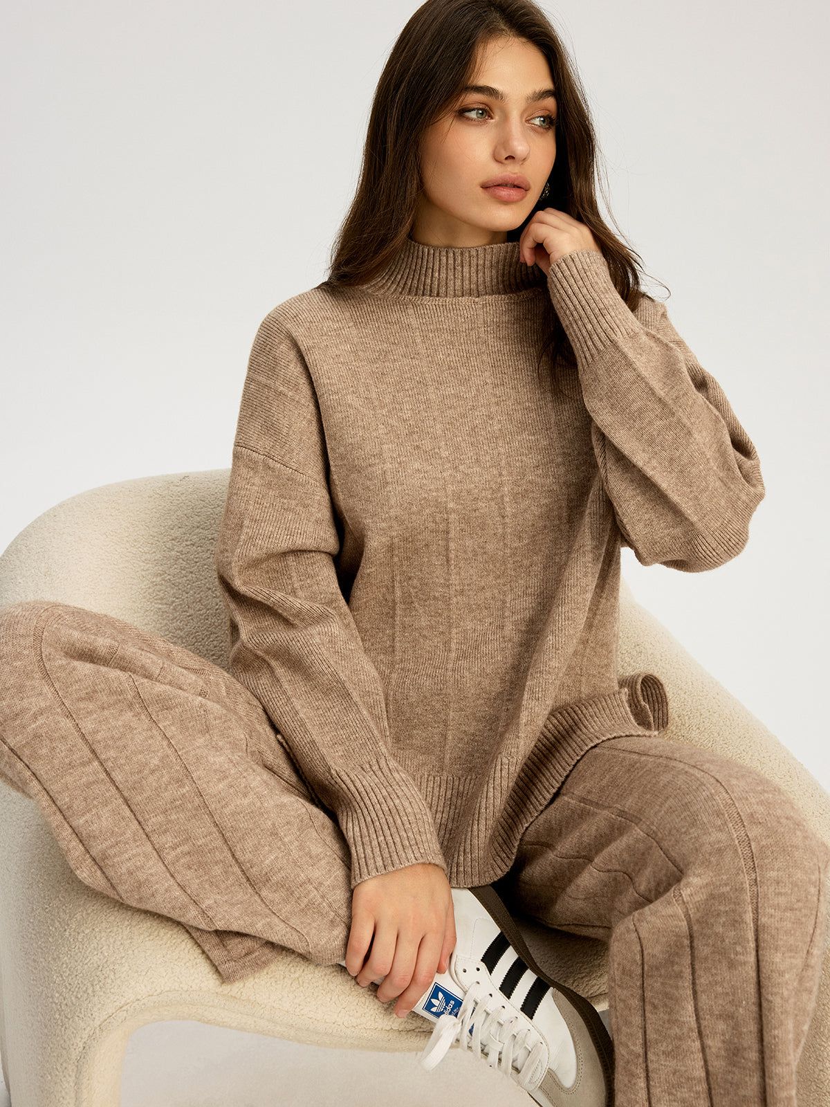 Soft Wide Rib Exposed Seam Jumper And Wide Leg Co-ord