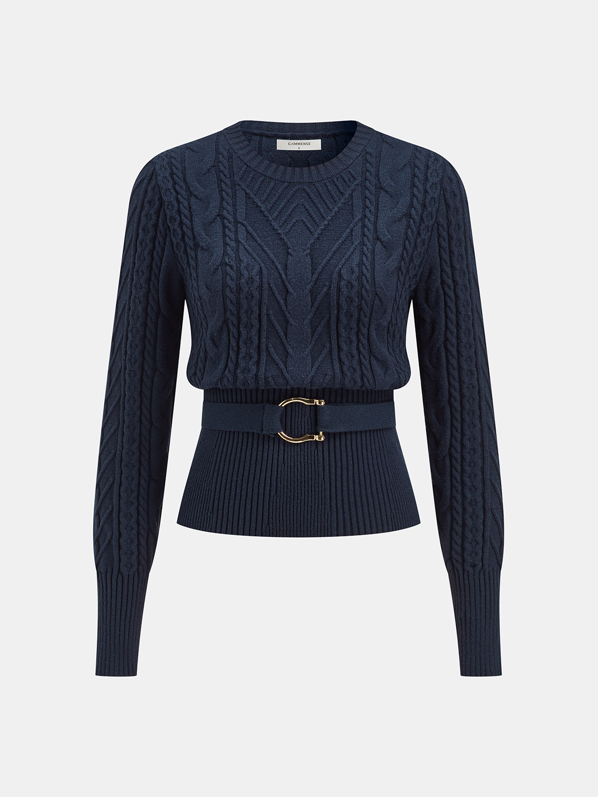 Cinched Waist Belted Cable Knit Top