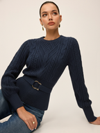 Cinched Waist Belted Cable Knit Top