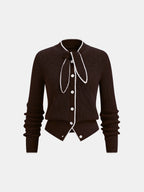 Tie Neck Contrast Trim Wool Blend Cardigan