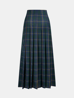 Pleated Plaid Buckle Maxi Skirt