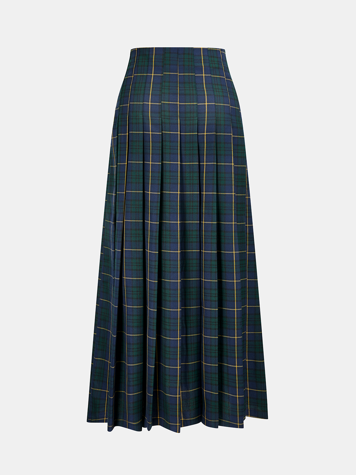 Pleated Plaid Buckle Maxi Skirt