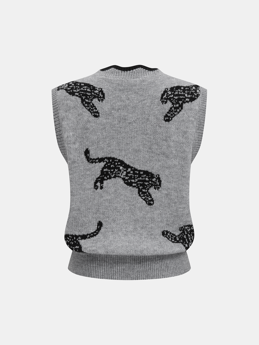 Panther Pattern Contrast Trim Knit Vest