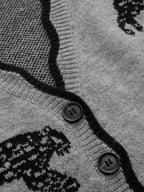 Panther Pattern Contrast Trim Knit Vest